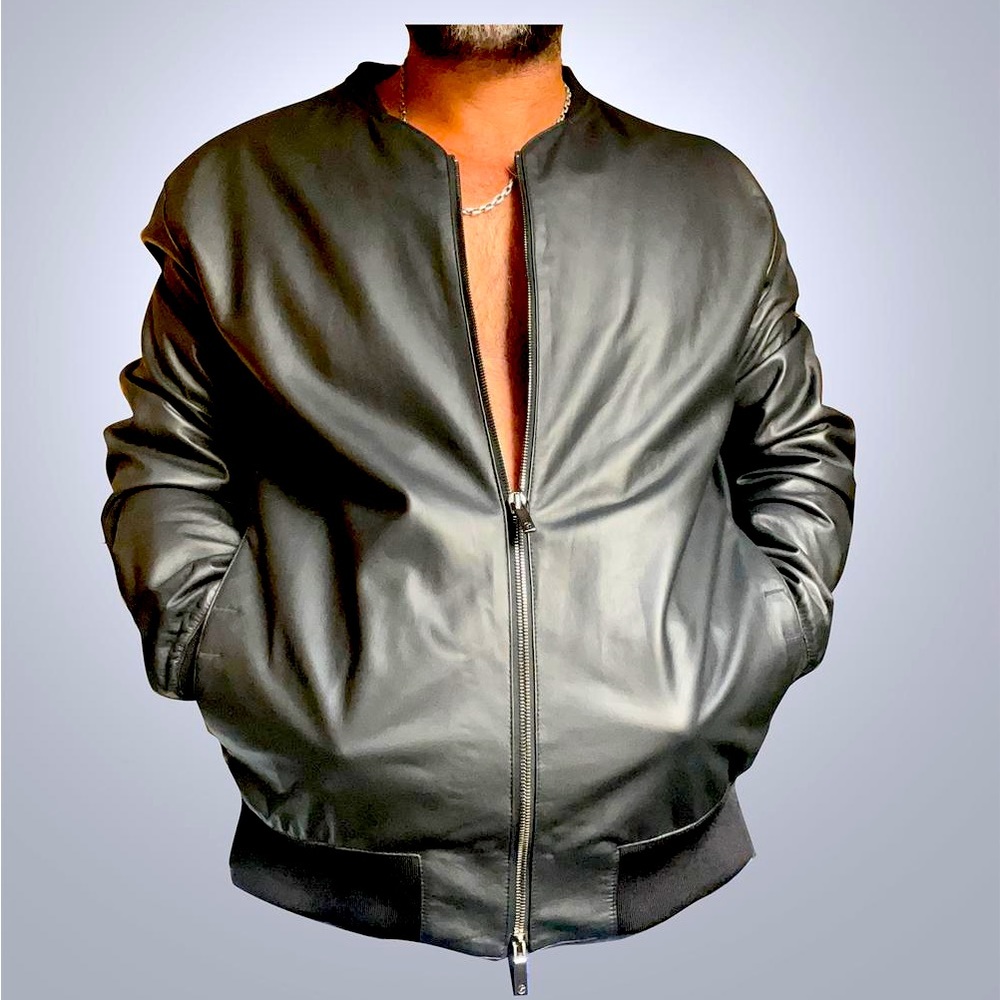 Giorgio Armani men black leather jacket. Light, extremely soft in a classic cut